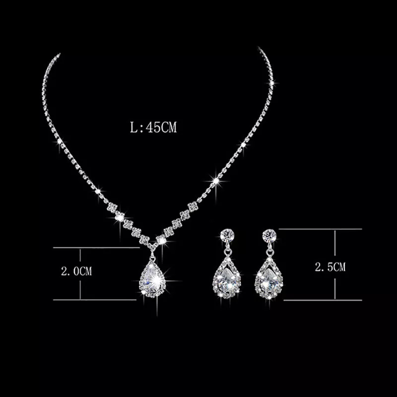 Fashion Crystal Bride Jewelry Set Rhinestone Silver-plated Wedding Dress Banquet Necklace Earring Set Ladies Gift