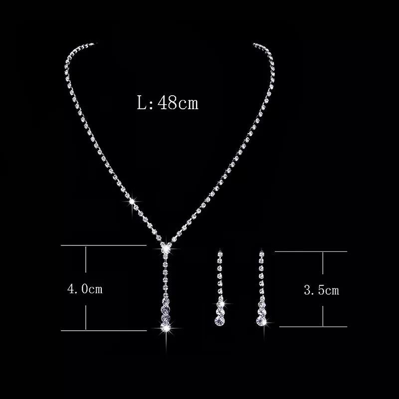 Fashion Crystal Bride Jewelry Set Rhinestone Silver-plated Wedding Dress Banquet Necklace Earring Set Ladies Gift