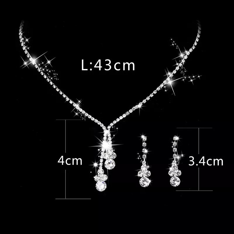 Fashion Crystal Bride Jewelry Set Rhinestone Silver-plated Wedding Dress Banquet Necklace Earring Set Ladies Gift