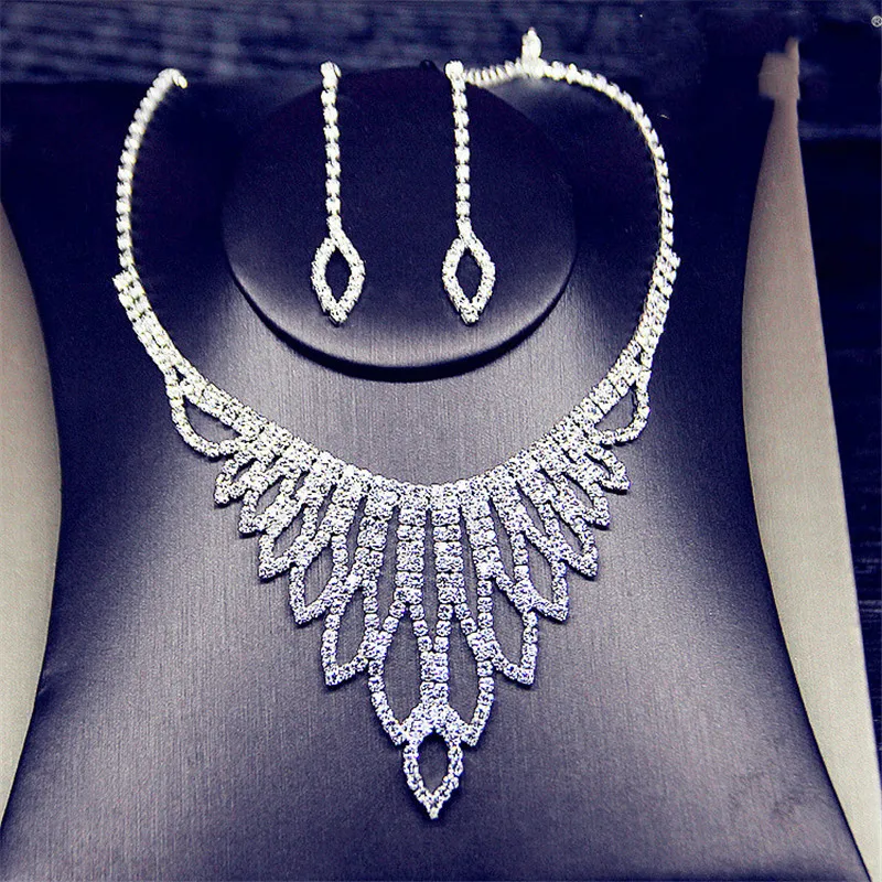 FYUAN Luxury Geometric Rhinestone Necklace Earrings For Women Long Tassel Jewelry Sets Ladies Weddings Banquet Accessory