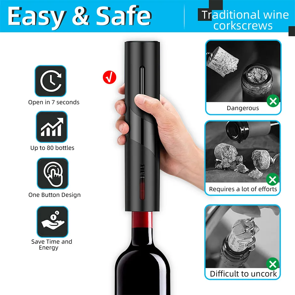 Electric Wine Opener Automatic Corkscrew Wine Openers for Beer Battery Bottle Opener Foil Cutter Kitchen Bar Can Opener