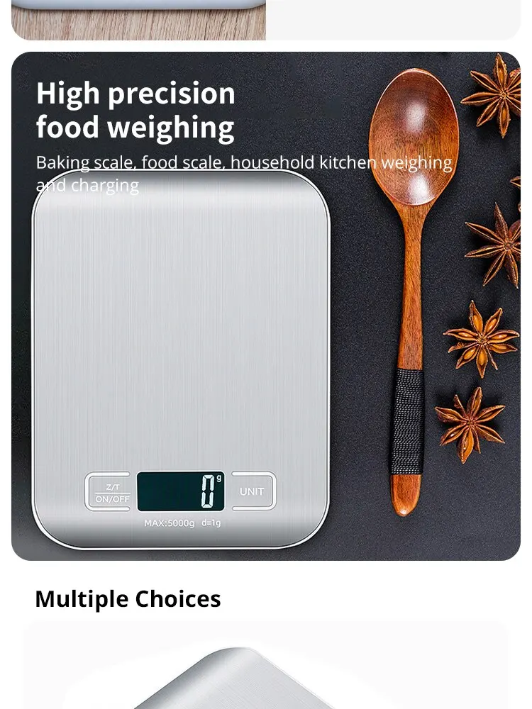 5kg/10kg Rechargeable Stainless Steel Electronic Scales Kitchen Scales Home Jewelry Food Snacks Weighing Baking Tools