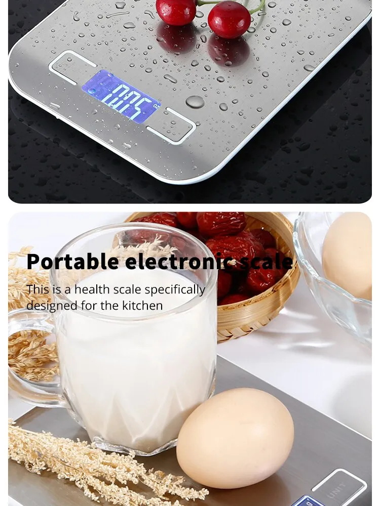 5kg/10kg Rechargeable Stainless Steel Electronic Scales Kitchen Scales Home Jewelry Food Snacks Weighing Baking Tools