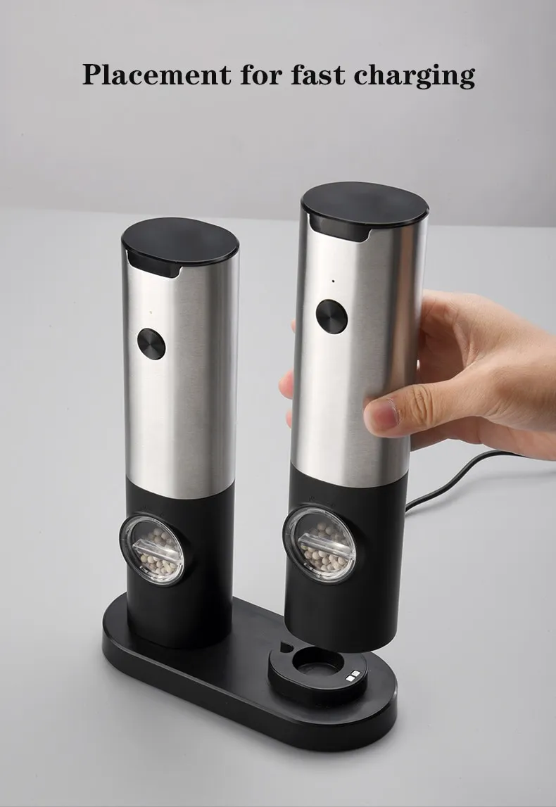 Electric Salt Grinder Set USB Rechargeable Electric Pepper Mill With LED Light Adjustable Coarseness Kitchen Tools