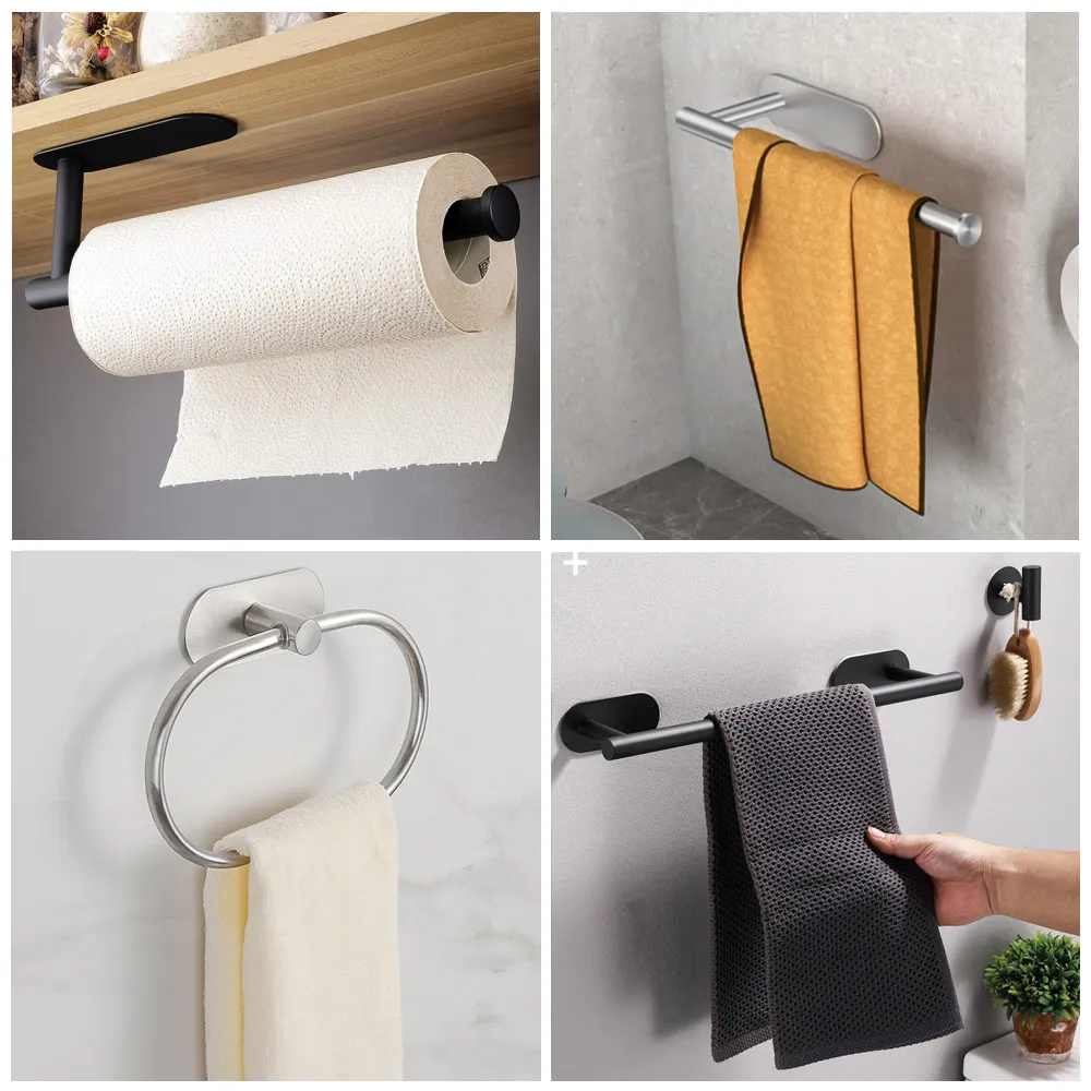 Adhesive Paper Towel Holder For Kitchen Napkin Rack Toilet Paper Holder Tissue Dispenser Cabinet Storage Bathroom Accessories