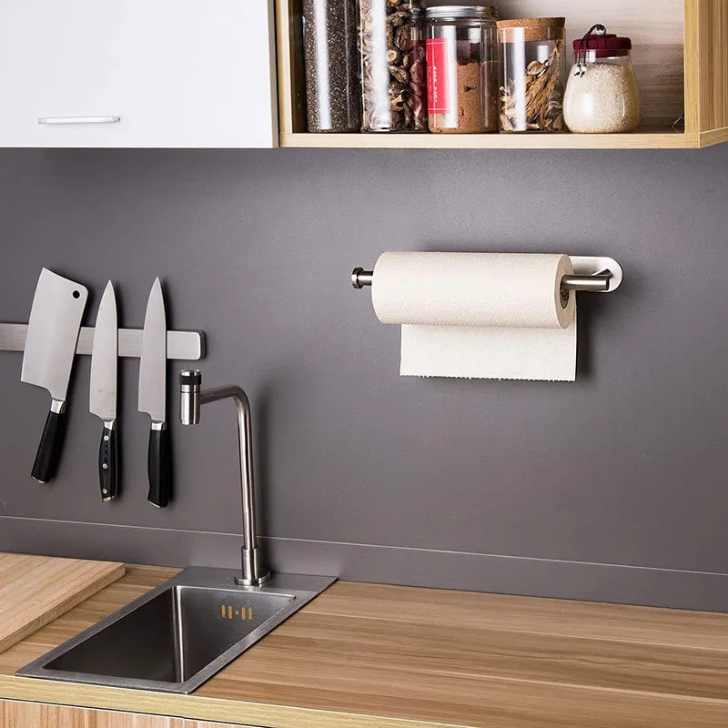 Adhesive Paper Towel Holder For Kitchen Napkin Rack Toilet Paper Holder Tissue Dispenser Cabinet Storage Bathroom Accessories