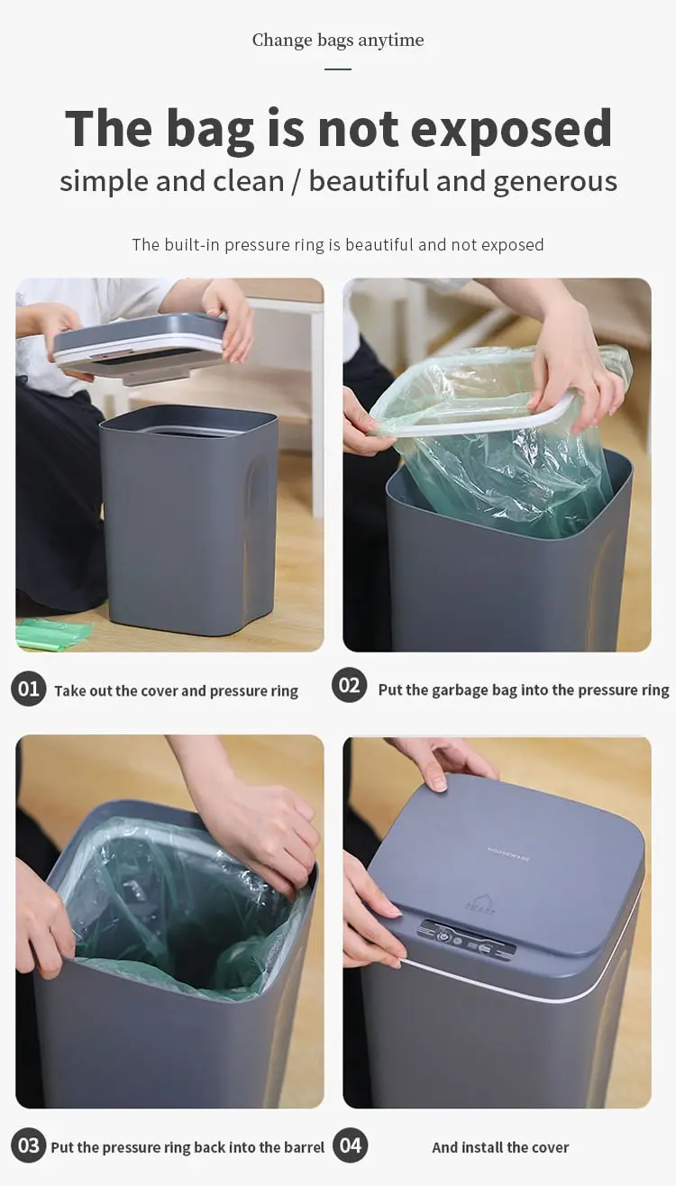 16L Automatic Sensor Trash Can Electric Touchless Smart Bin Kitchen Bathroom Waterproof Bucket Garbage With Lid Home Wastebasket