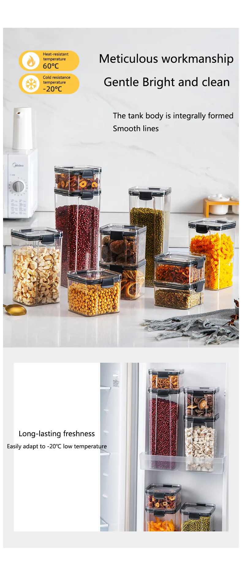 460-1800ml Sets Stackable Kitchen Sealed Jar Plastic Food Storage Box Multigrain Tank Bottle Dried Fruit Tea Storage Containers