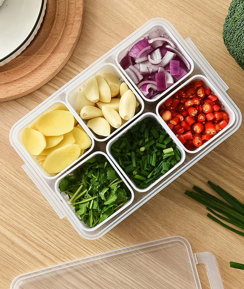 Refrigerator Storage Box 4/6 Grid Food Vegetable Fruit Storage Box Fridge Organizer Drain Basket Meat Onion Ginger Clear Crisper