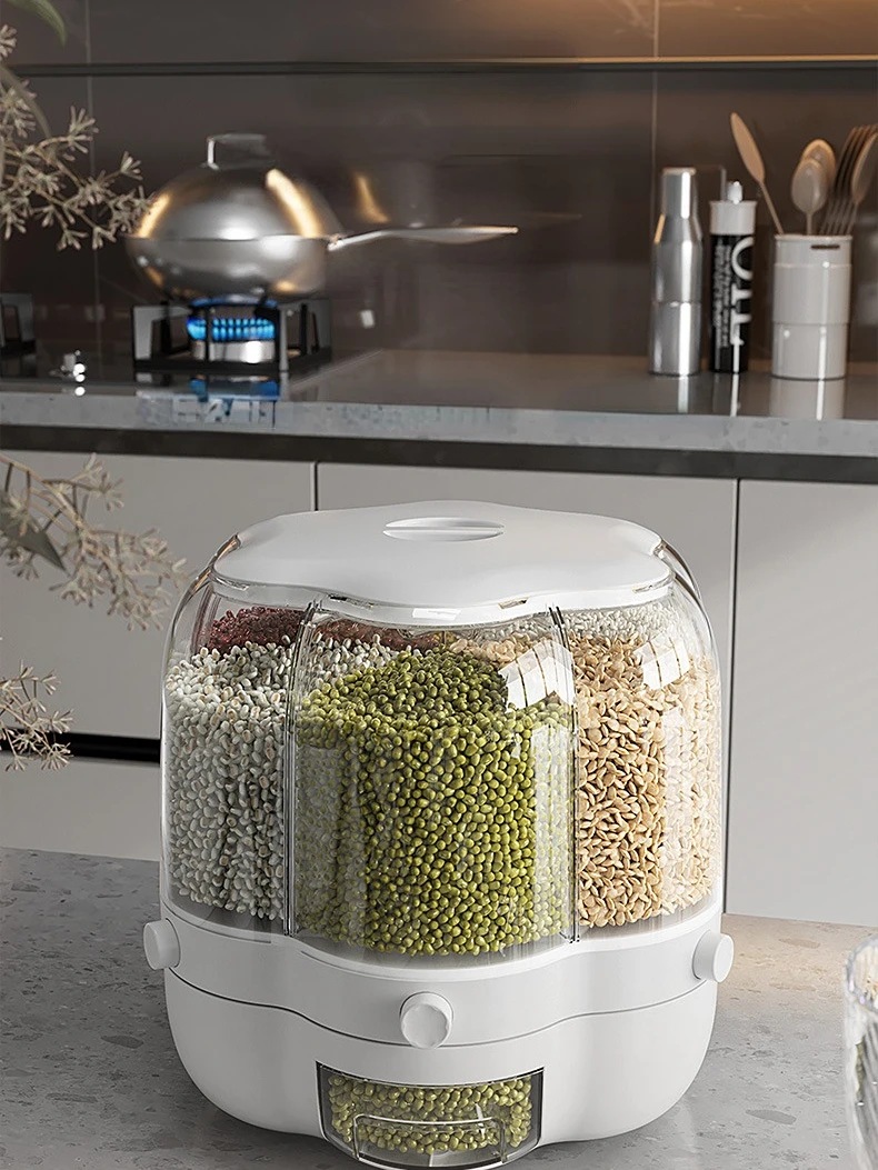 Kitchen Storage Container Large Food Storage Container 360° Rotating Rice Barrels Sealed Cereal Dispenser Rice Tank Grain Box