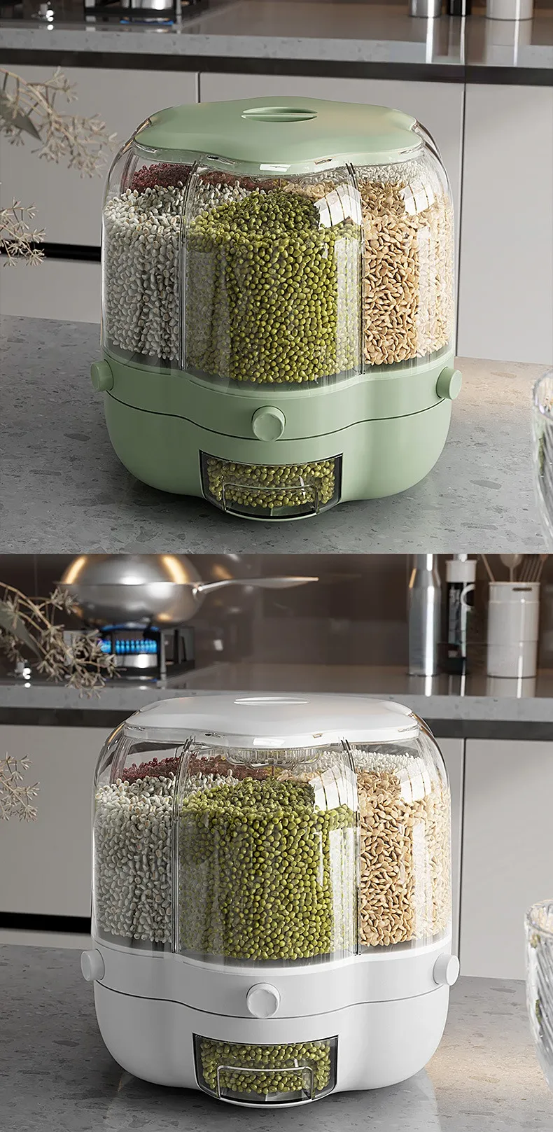 Kitchen Storage Container Large Food Storage Container 360° Rotating Rice Barrels Sealed Cereal Dispenser Rice Tank Grain Box