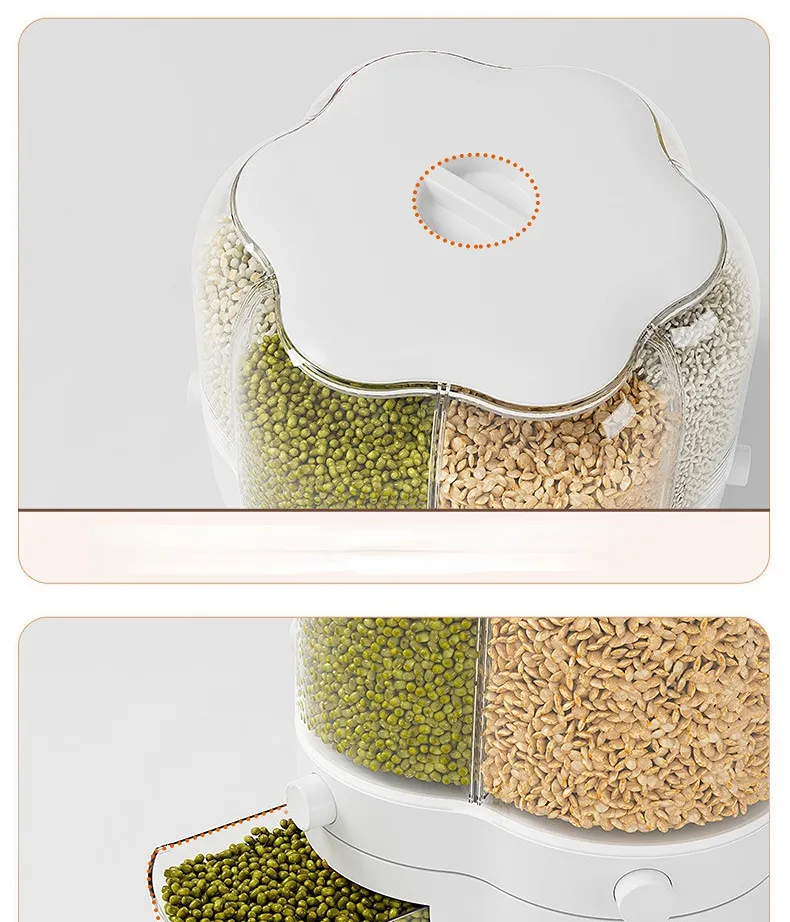 Kitchen Storage Container Large Food Storage Container 360° Rotating Rice Barrels Sealed Cereal Dispenser Rice Tank Grain Box