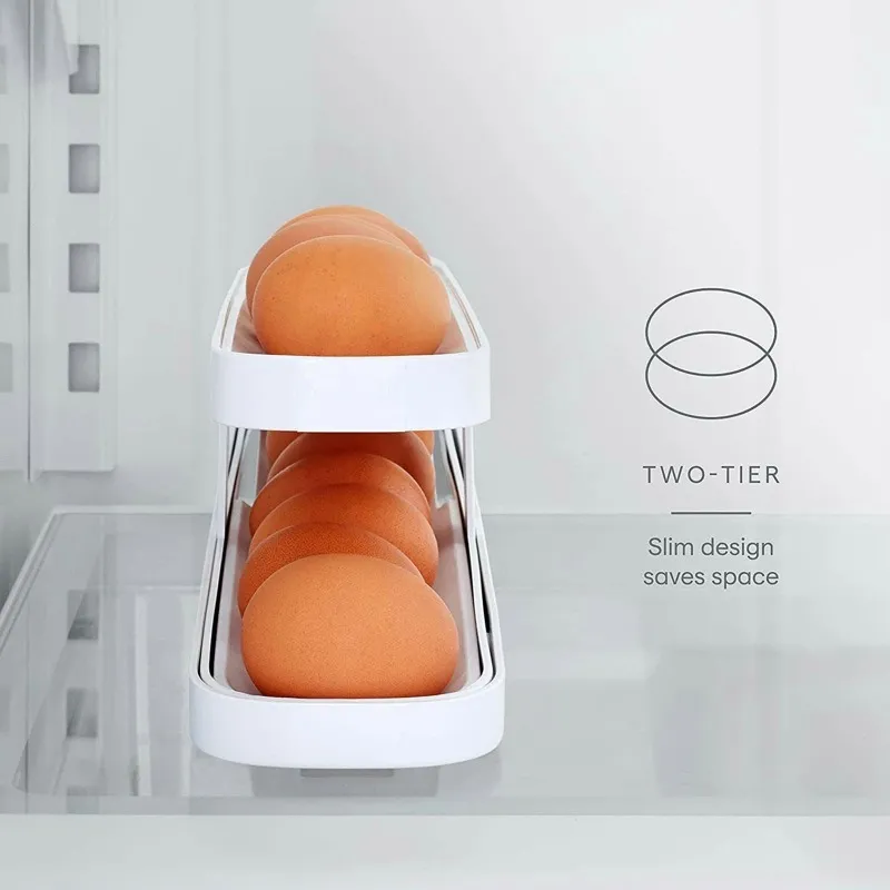 Automatic Scrolling Egg Rack Holder Storage Box Egg Basket Container Organizer Rolldown Refrigerator Egg Dispenser For Kitchen