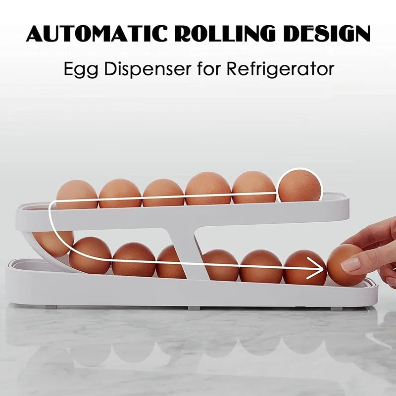 Automatic Scrolling Egg Rack Holder Storage Box Egg Basket Container Organizer Rolldown Refrigerator Egg Dispenser For Kitchen