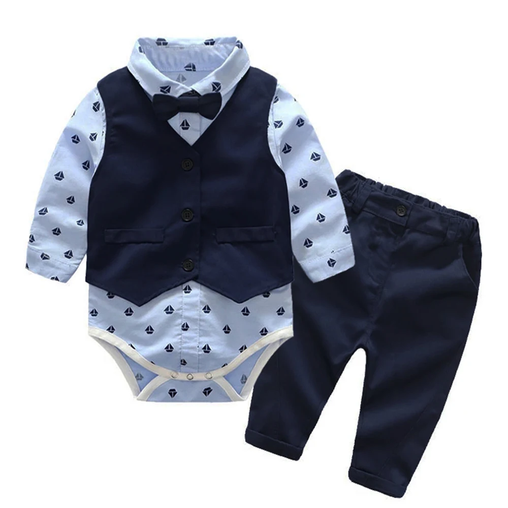 Baby Suits Newborn Boy Clothes Romper + Vest Infant Formal Clothing Outfit Party Bow Tie Children Toddler Birthday Dress 0- 24 M