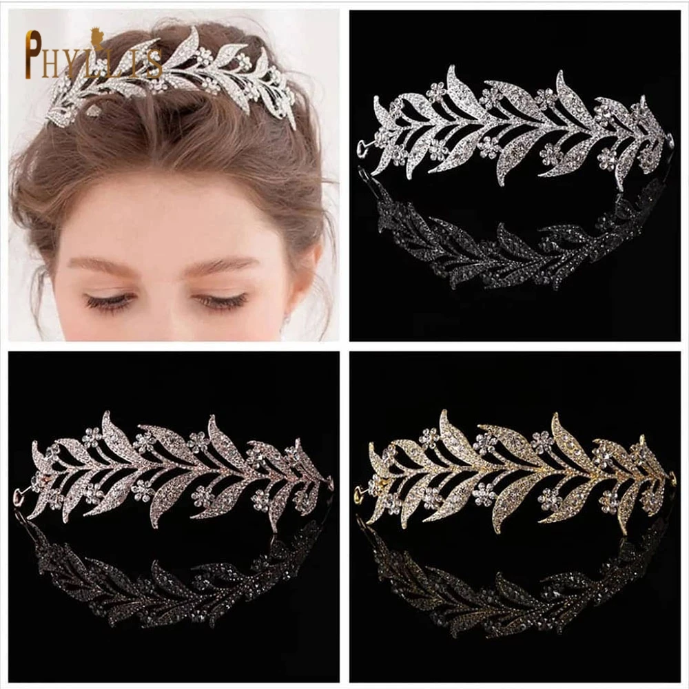 A25 Crystal Bridal Hair Jewelry Rhinestone Pageant Headbands Bride Hair Piece Alloy Leaf Comb Wedding Headpiece for Women Tiaras