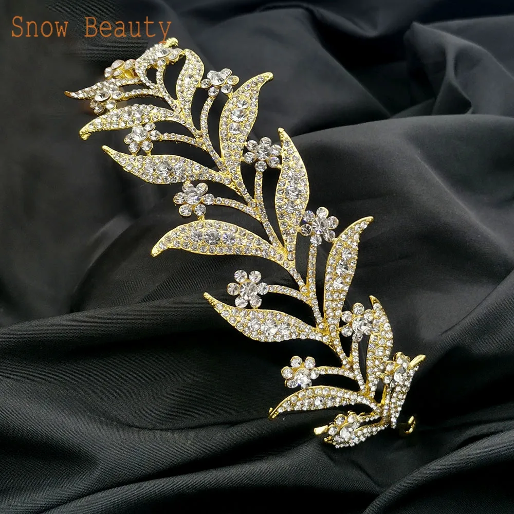 A25 Crystal Bridal Hair Jewelry Rhinestone Pageant Headbands Bride Hair Piece Alloy Leaf Comb Wedding Headpiece for Women Tiaras