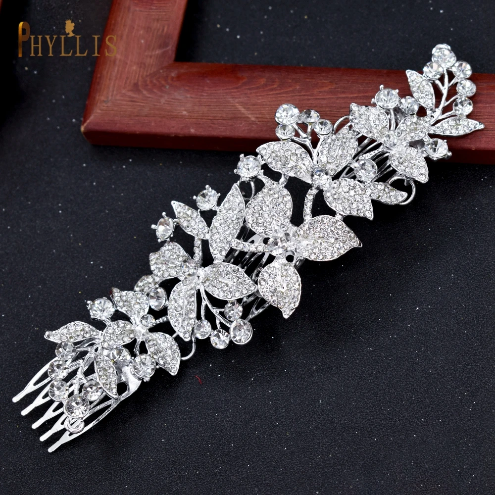 A25 Crystal Bridal Hair Jewelry Rhinestone Pageant Headbands Bride Hair Piece Alloy Leaf Comb Wedding Headpiece for Women Tiaras