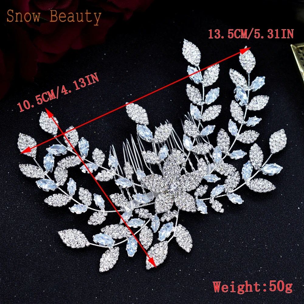 A25 Crystal Bridal Hair Jewelry Rhinestone Pageant Headbands Bride Hair Piece Alloy Leaf Comb Wedding Headpiece for Women Tiaras