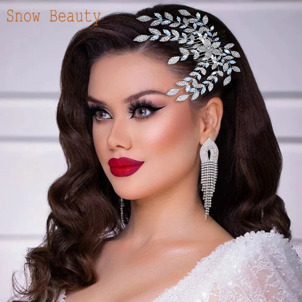 A25 Crystal Bridal Hair Jewelry Rhinestone Pageant Headbands Bride Hair Piece Alloy Leaf Comb Wedding Headpiece for Women Tiaras