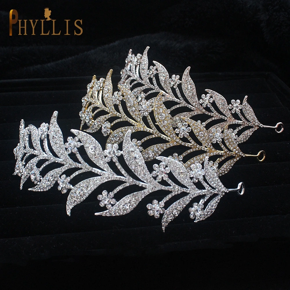 A25 Crystal Bridal Hair Jewelry Rhinestone Pageant Headbands Bride Hair Piece Alloy Leaf Comb Wedding Headpiece for Women Tiaras