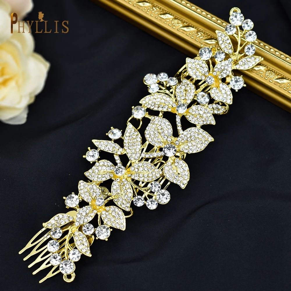 A25 Crystal Bridal Hair Jewelry Rhinestone Pageant Headbands Bride Hair Piece Alloy Leaf Comb Wedding Headpiece for Women Tiaras