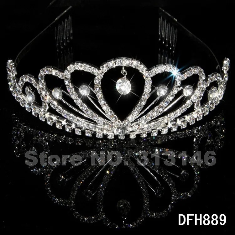 Bridal Wedding Crystal Rhinestone Crown Heart Crown Pageant Tiara Silver Color Women Children Tiaras Hair Comb Headband