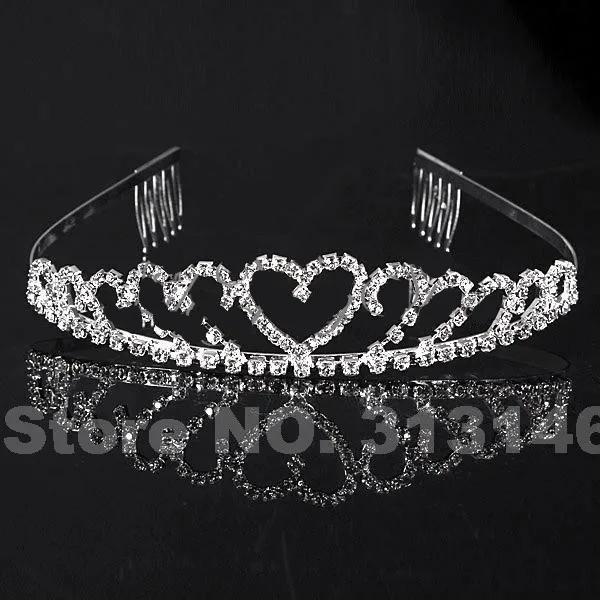 Bridal Wedding Crystal Rhinestone Crown Heart Crown Pageant Tiara Silver Color Women Children Tiaras Hair Comb Headband