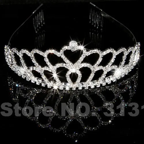 Bridal Wedding Crystal Rhinestone Crown Heart Crown Pageant Tiara Silver Color Women Children Tiaras Hair Comb Headband