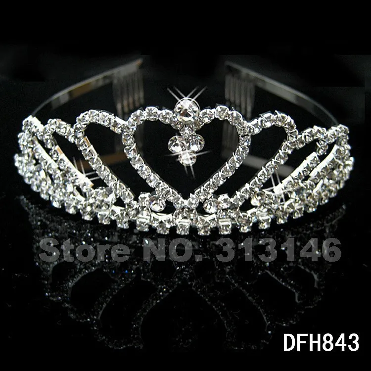 Bridal Wedding Crystal Rhinestone Crown Heart Crown Pageant Tiara Silver Color Women Children Tiaras Hair Comb Headband