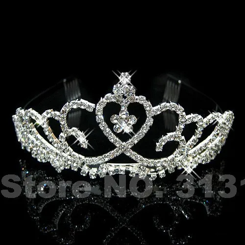 Bridal Wedding Crystal Rhinestone Crown Heart Crown Pageant Tiara Silver Color Women Children Tiaras Hair Comb Headband