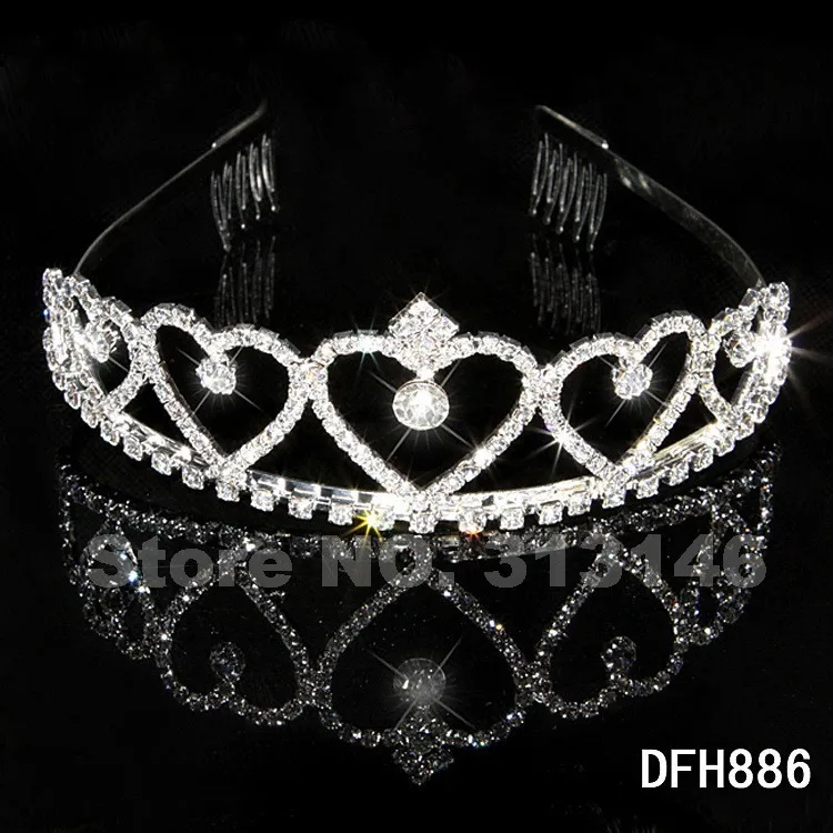 Bridal Wedding Crystal Rhinestone Crown Heart Crown Pageant Tiara Silver Color Women Children Tiaras Hair Comb Headband