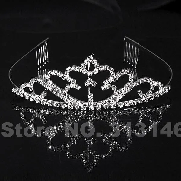 Bridal Wedding Crystal Rhinestone Crown Heart Crown Pageant Tiara Silver Color Women Children Tiaras Hair Comb Headband