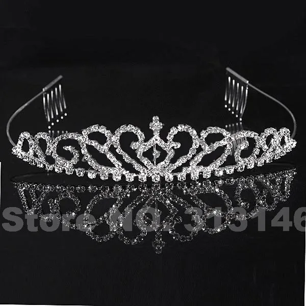 Bridal Wedding Crystal Rhinestone Crown Heart Crown Pageant Tiara Silver Color Women Children Tiaras Hair Comb Headband