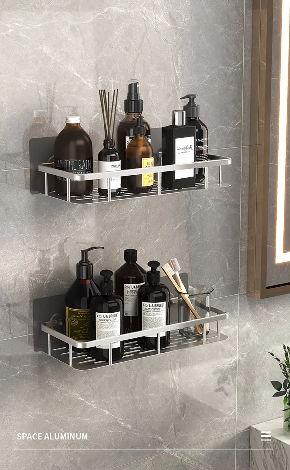 Bathroom Shelf No-drill Wall Mounted Shelves Shampoo Storage Rack Holder for Shower Square Aluminum Bath Organizer Accessories