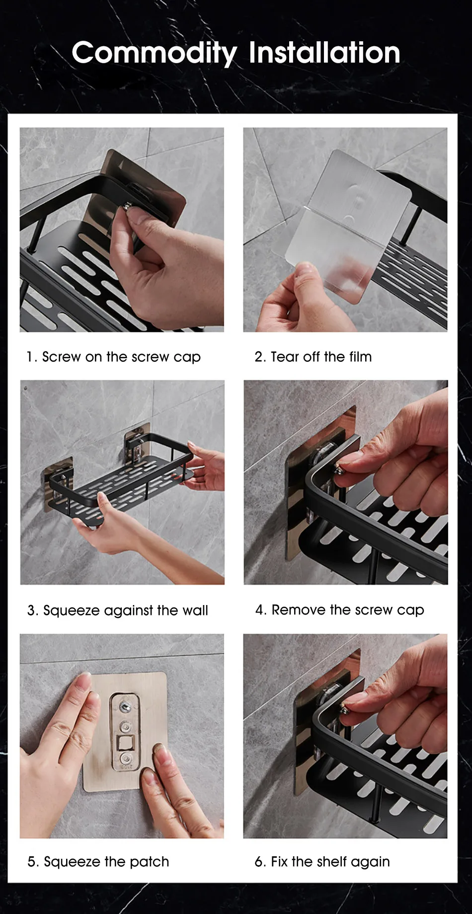 Bathroom Shelf No-drill Wall Mounted Shelves Shampoo Storage Rack Holder for Shower Square Aluminum Bath Organizer Accessories