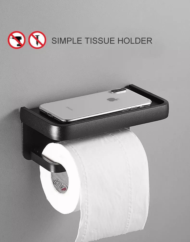 ELLEN Black Toilet Paper Holder Multifunction Bathroom Storage Shelf Roll Paper Holder EL609