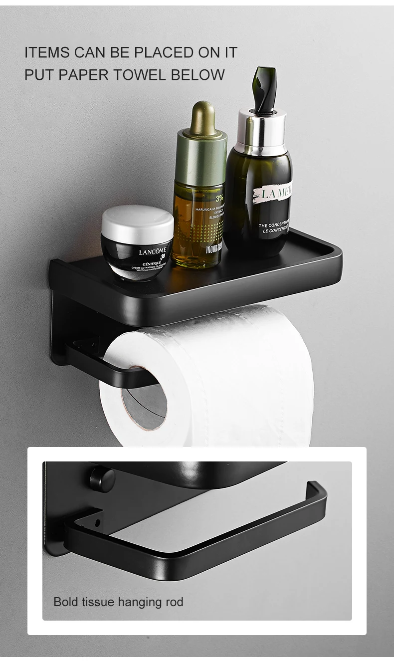 ELLEN Black Toilet Paper Holder Multifunction Bathroom Storage Shelf Roll Paper Holder EL609