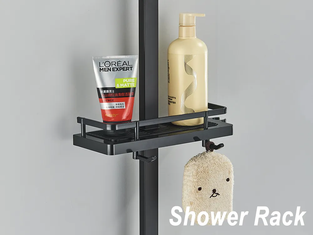 Black Brass Shower Faucet Set Rainfall Bathtub Tap With Bathroom Shelf 4 Functions Height Adjust Shower Mixer Crane Fast Delivey