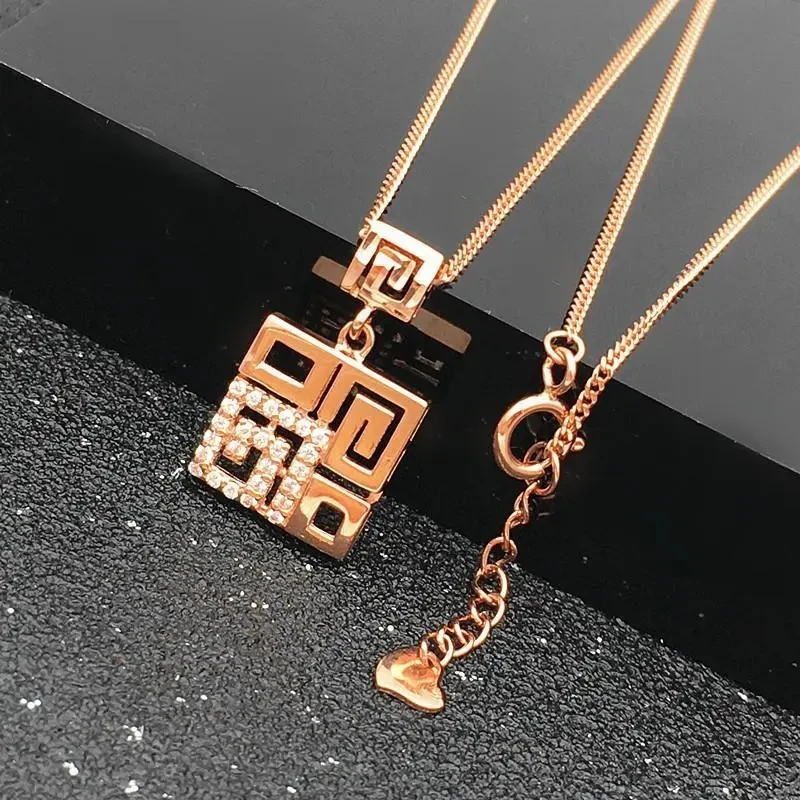 585 purple gold new jewelry sets crystal square necklace ladies 14K rose gold earrings for women rings exquisite party jewelry