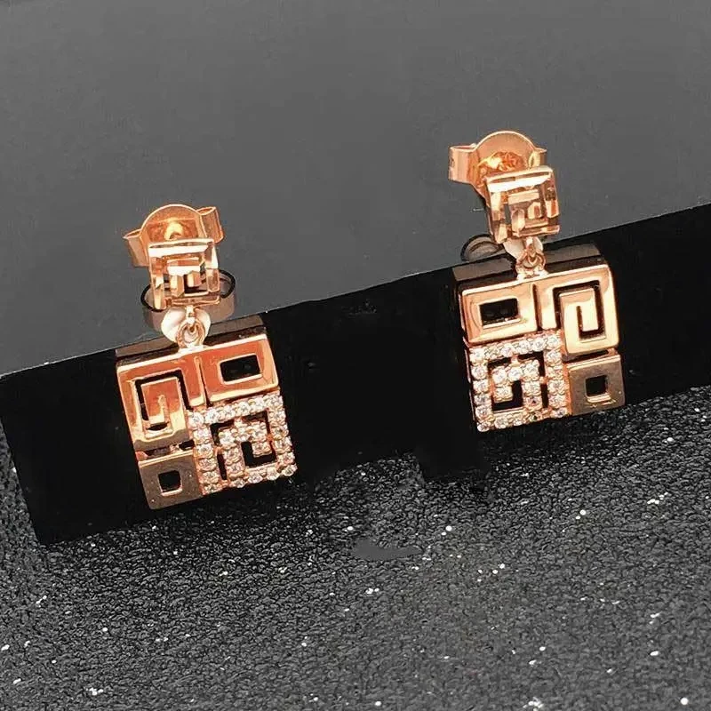 585 purple gold new jewelry sets crystal square necklace ladies 14K rose gold earrings for women rings exquisite party jewelry