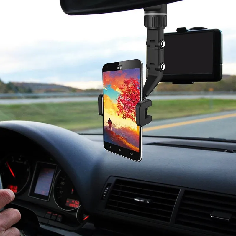 Telephone Car Holder 360 Degree Rotating Stand Rearview Mirror GPS Navigation Auto Phone Support Multifunctional Phone Holder