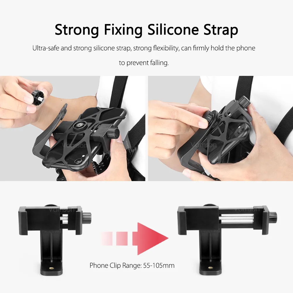 Vamson Smartphone Chest Strap Stand 360° Rotatable Cell Phone Holder Mount Adapter for iphone for Samsung Moblie Phones Stander