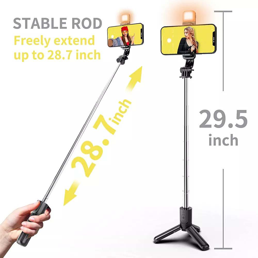 Wireless Bluetooth Selfie Stick Foldable Portable Tripod with Fill Light Shutter Remote Control for Android iPhone Smartphone