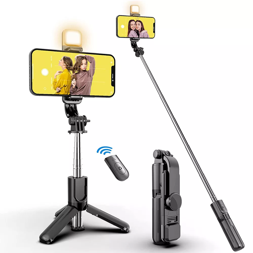 Wireless Bluetooth Selfie Stick Foldable Portable Tripod with Fill Light Shutter Remote Control for Android iPhone Smartphone