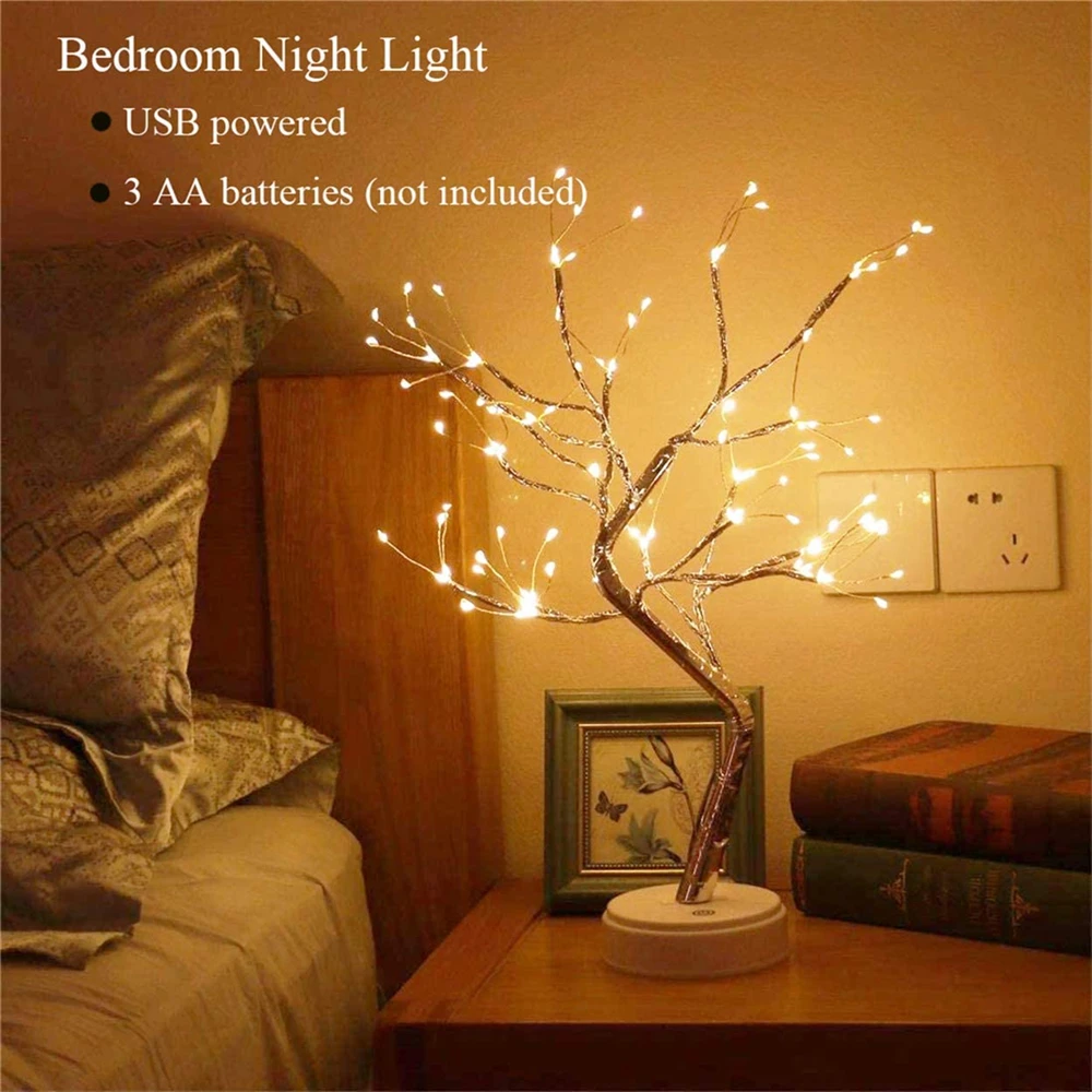 LED Night Light Mini Christmas Tree Copper Wire Garland Lamp For Kids Home Bedroom Decoration Decor Fairy Light Holiday lighting