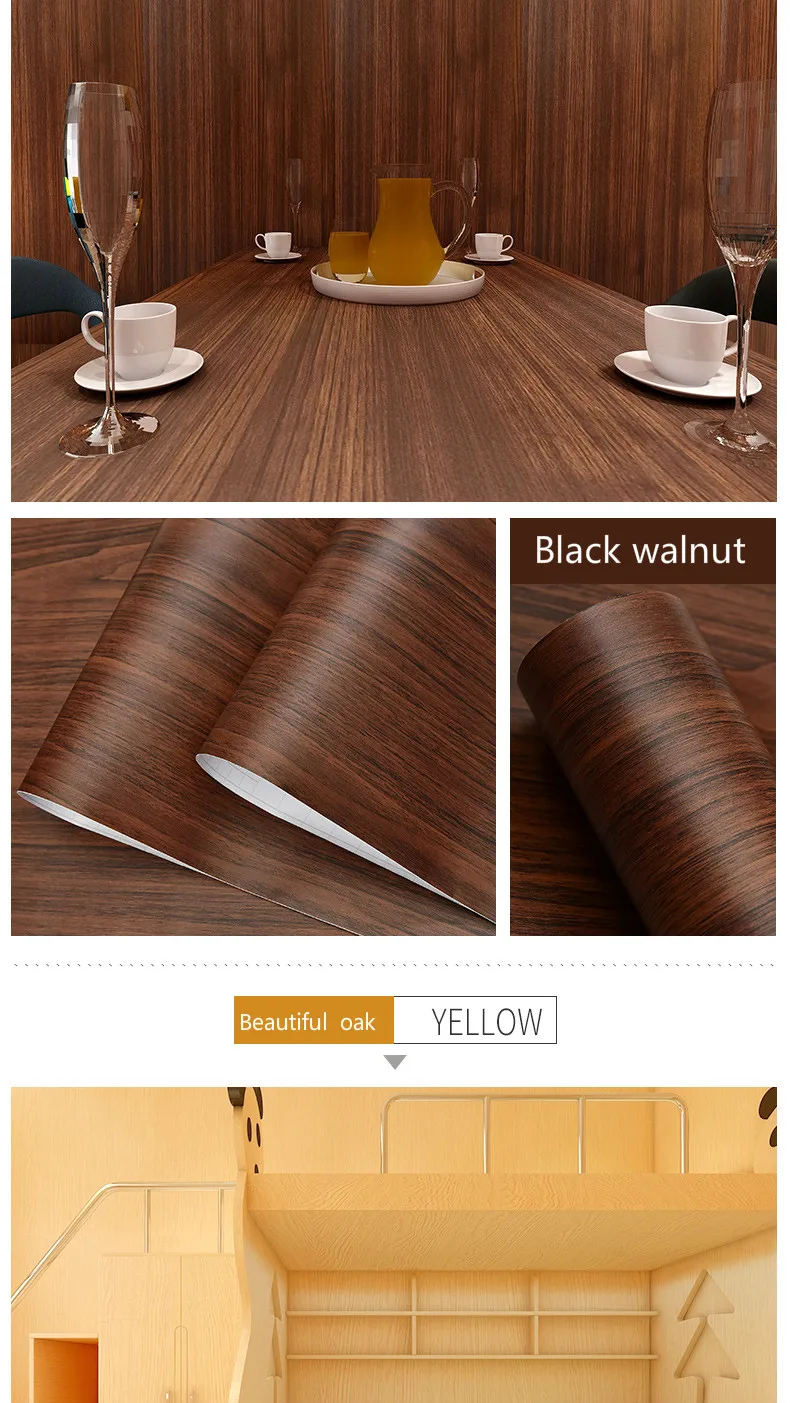 Wood Grain DIY Sticker PVC Self Adhesive Waterproof Wallpapers Renovation Furnitures Wall Sticker Home Decor Sticky Paper Decal