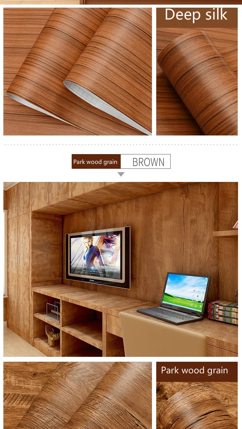 Wood Grain DIY Sticker PVC Self Adhesive Waterproof Wallpapers Renovation Furnitures Wall Sticker Home Decor Sticky Paper Decal