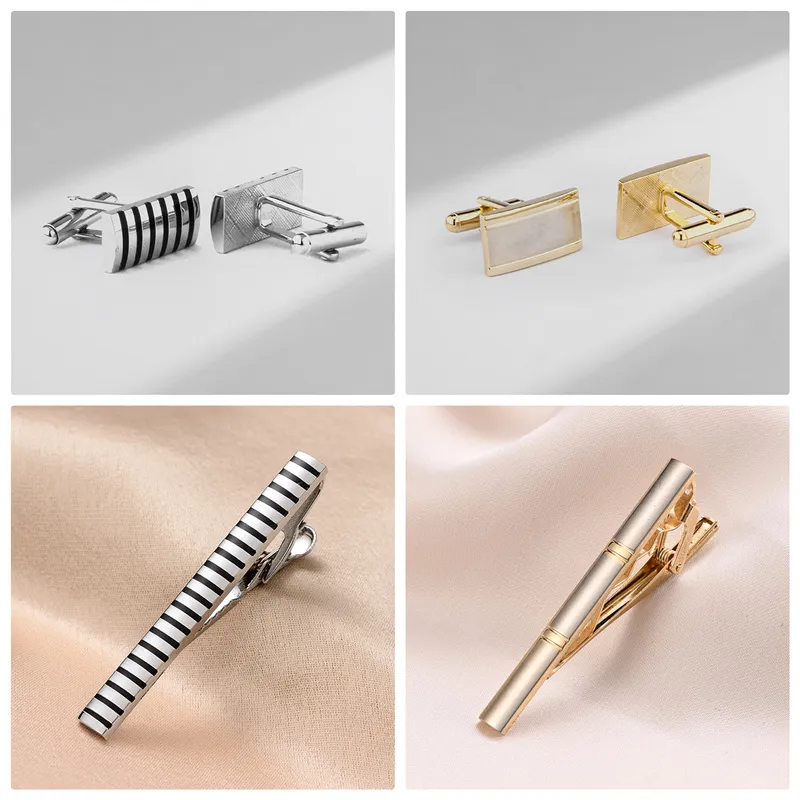 4 Sets Tie Clips And Cufflinks For Mens Wedding Guests Gifts Man Shirt Cufflink With Box Pisa Ties Men's Gift For Father Husband