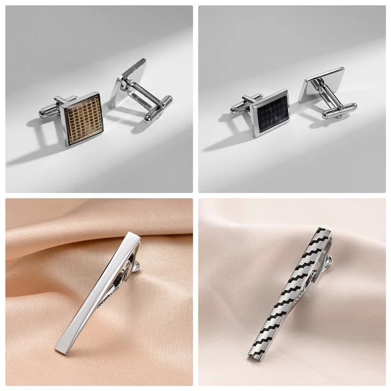 4 Sets Tie Clips And Cufflinks For Mens Wedding Guests Gifts Man Shirt Cufflink With Box Pisa Ties Men's Gift For Father Husband